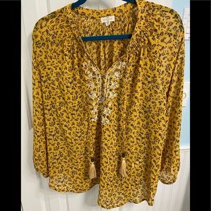 Floral Yellow Blouse with Embroidery